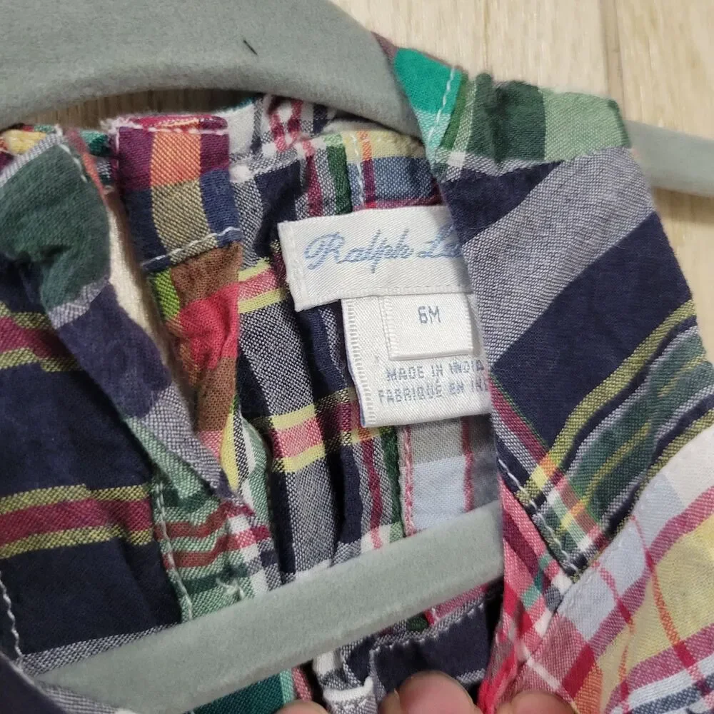 Ralph Lauren Plaid Patchwork Ruffle Baby Dress 6M